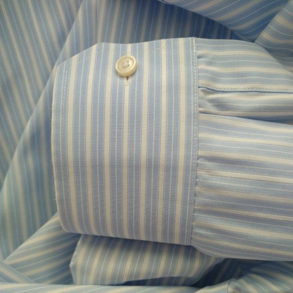 Calibrate Men's Long Sleeve Dress Shirt Blue & White Striped Size 17 1/2 34-35 - Picture 5 of 5